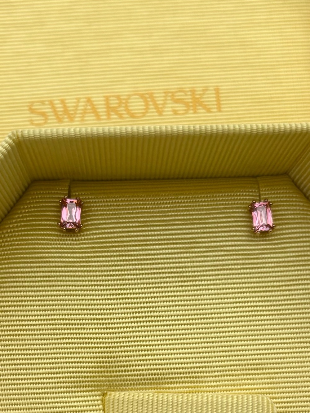 Swarovski Pink Octagon Stud Earrings With Rose Gold Tone Plated